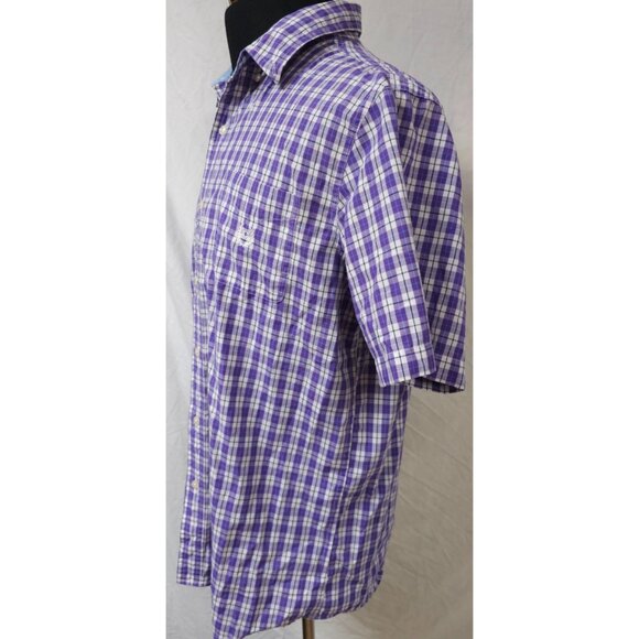 Chaps Easy Care Mens Large Purple Check Short Sleeve Button Down Logo Shirt - Picture 5 of 10